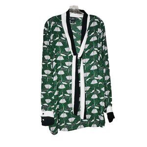 Torrid x Ayaba Mollie Blouse Size 4 (4X) Green Black White Floral Print Tie Neck